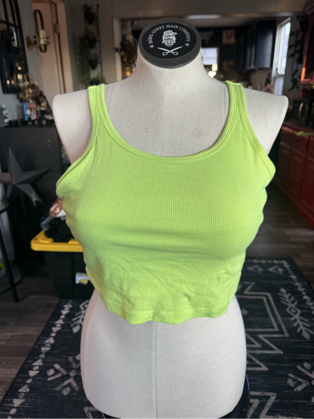 PINK Victoria's Secret Neon Lime Ribbed Cropped Tank